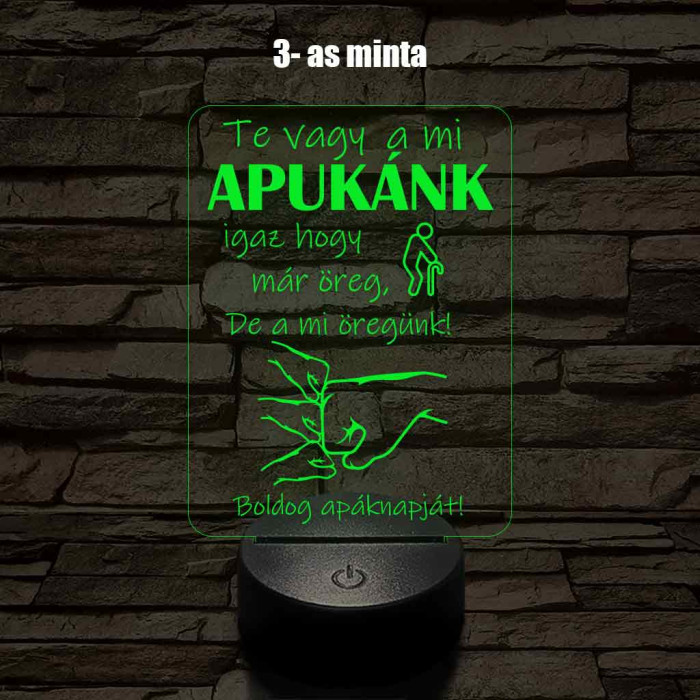 Apák napi humoros feliratú ökölpacsis 7 színű 3D led lámpa
