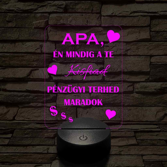 Apák napi humoros feliratú kisfiad szív 7 színű 3D led lámpa