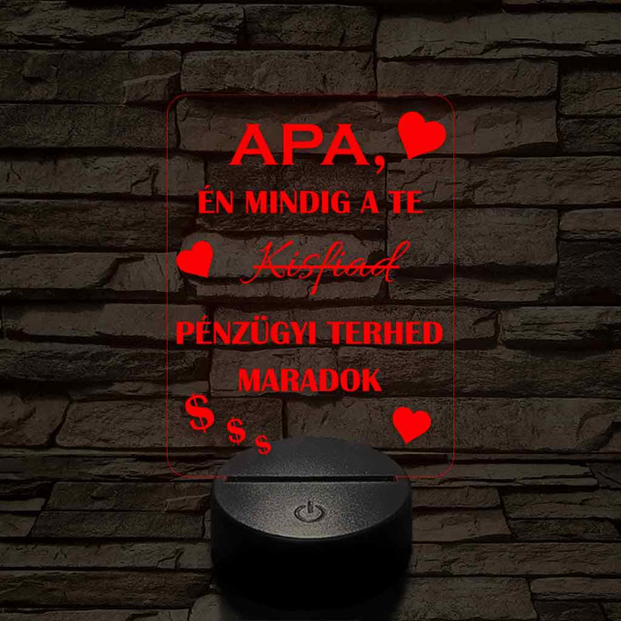 Apák napi humoros feliratú kisfiad szív 7 színű 3D led lámpa