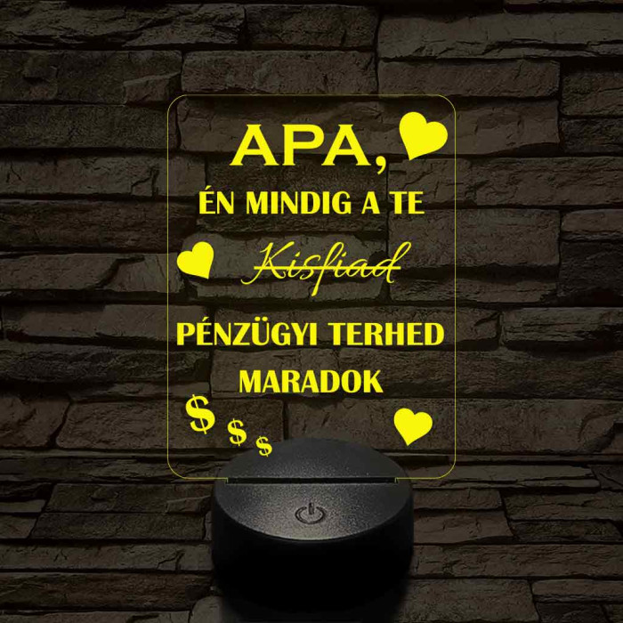 Apák napi humoros feliratú kisfiad szív 7 színű 3D led lámpa