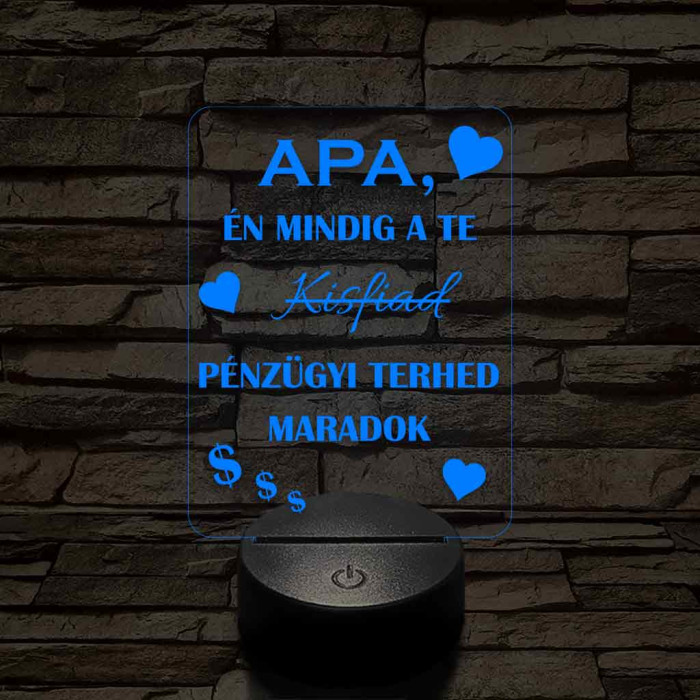 Apák napi humoros feliratú kisfiad szív 7 színű 3D led lámpa