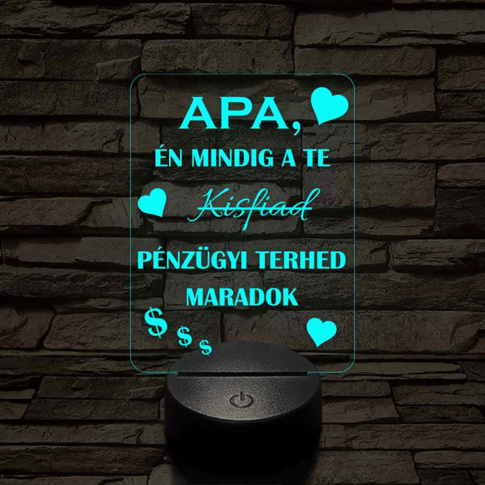 Apák napi humoros feliratú kisfiad szív 7 színű 3D led lámpa