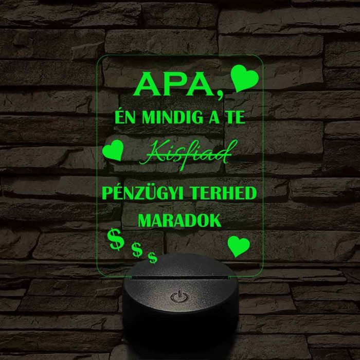 Apák napi humoros feliratú kisfiad szív 7 színű 3D led lámpa
