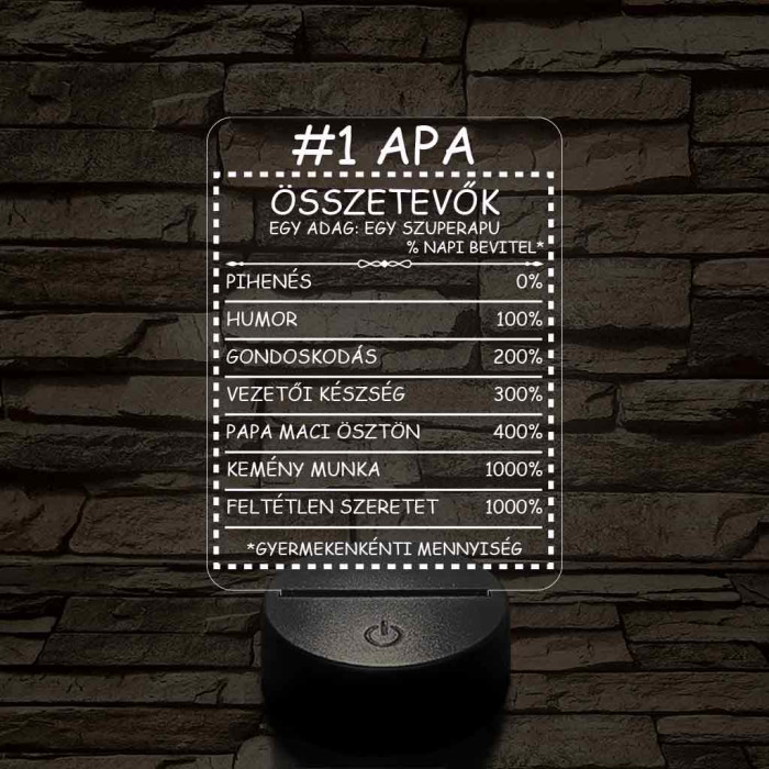 Apák napi humoros feliratú apalét összetevő 7 színű 3D led lámpa
