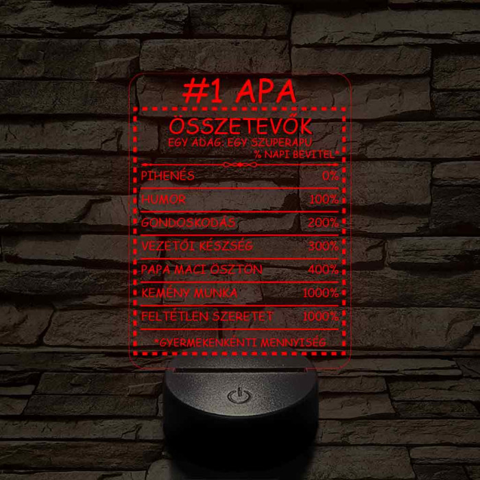 Apák napi humoros feliratú apalét összetevő 7 színű 3D led lámpa