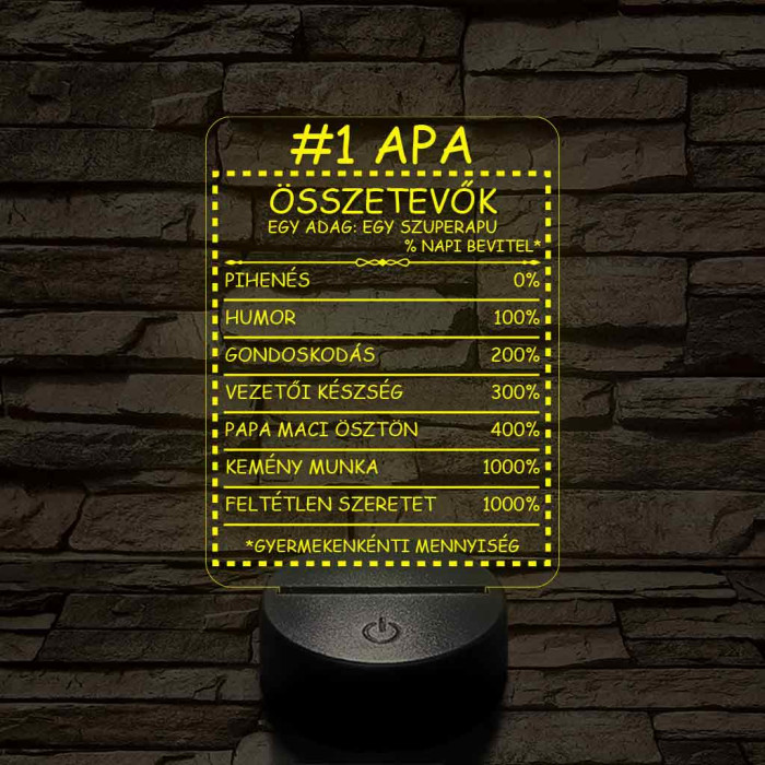 Apák napi humoros feliratú apalét összetevő 7 színű 3D led lámpa