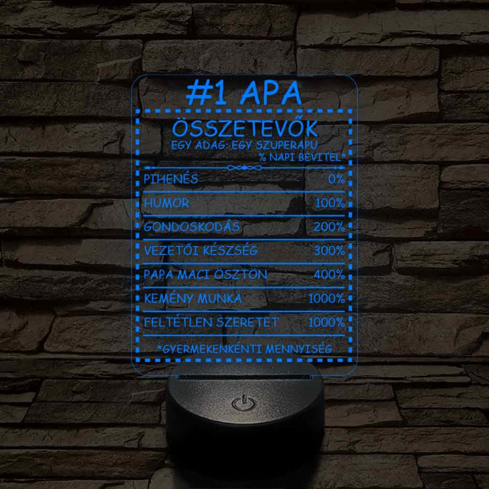 Apák napi humoros feliratú apalét összetevő 7 színű 3D led lámpa