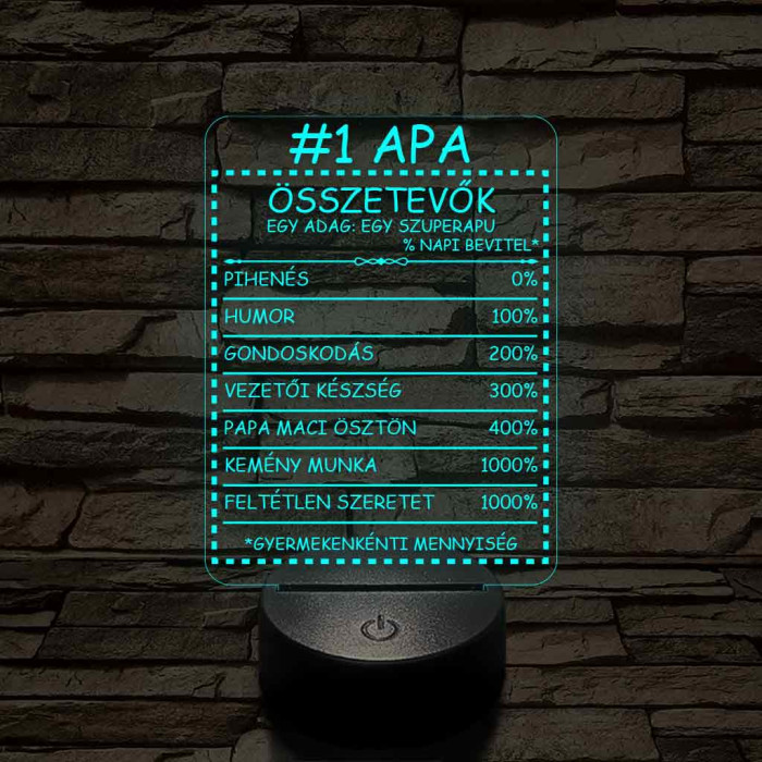Apák napi humoros feliratú apalét összetevő 7 színű 3D led lámpa