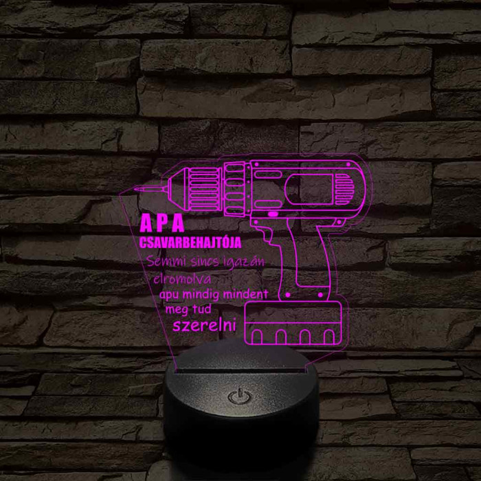 Apák napi "Apa csavarbehajtója" 7 színű 3D led lámpa