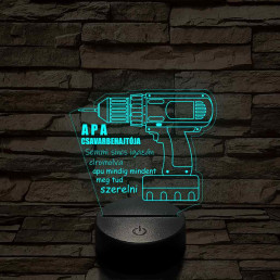 Apák napi "Apa csavarbehajtója" 7 színű 3D led lámpa