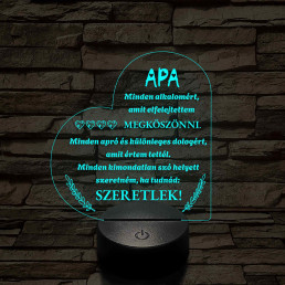 Szív Alakú 3D LED Lámpa – Megható Üzenettel Apáknak 7 színű 3D led lámpa