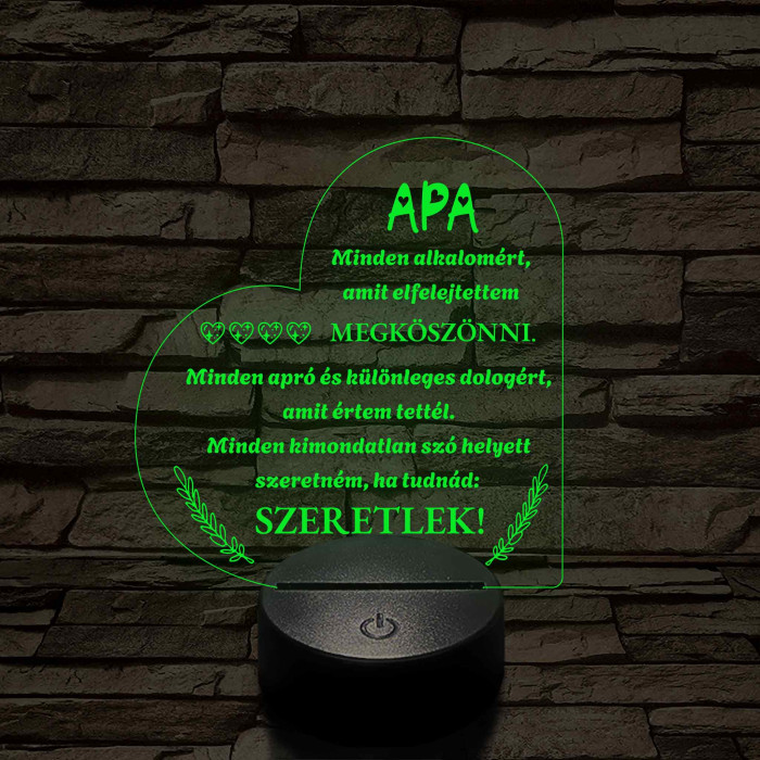 Szív Alakú 3D LED Lámpa – Megható Üzenettel Apáknak 7 színű 3D led lámpa