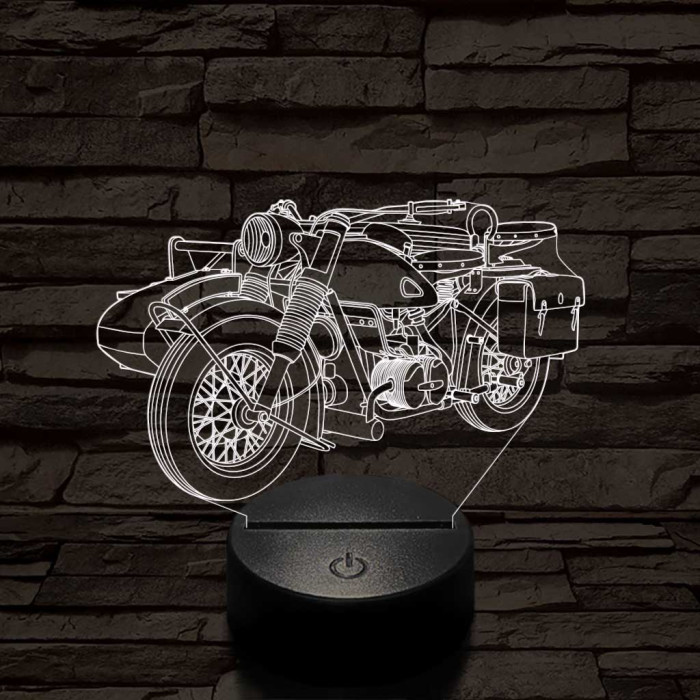 Oldalkocsis-motor  7 színű 3D led lámpa