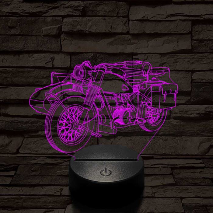 Oldalkocsis-motor  7 színű 3D led lámpa