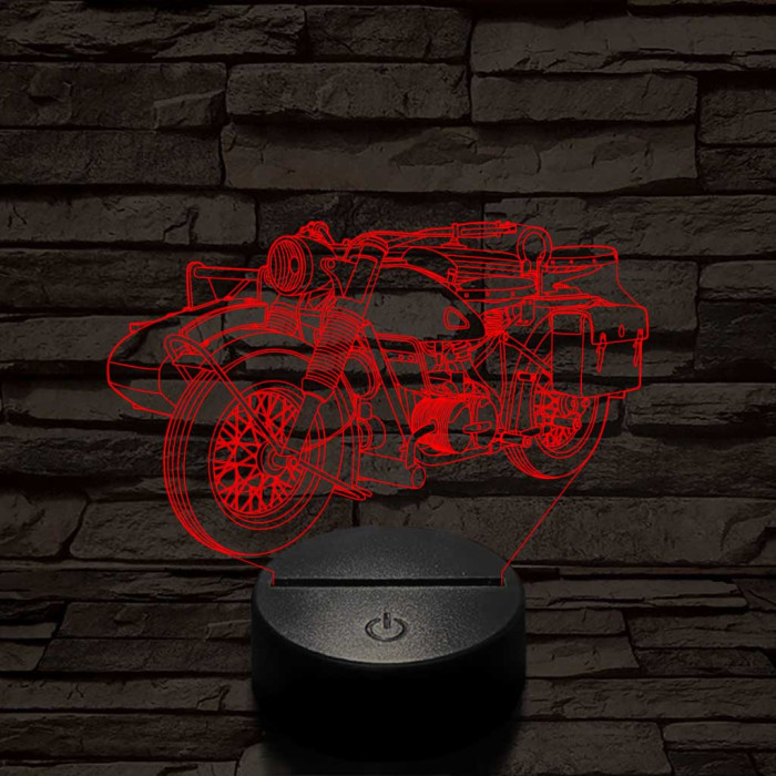 Oldalkocsis-motor  7 színű 3D led lámpa