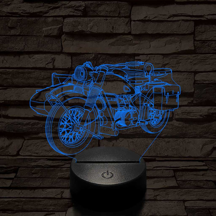 Oldalkocsis-motor  7 színű 3D led lámpa