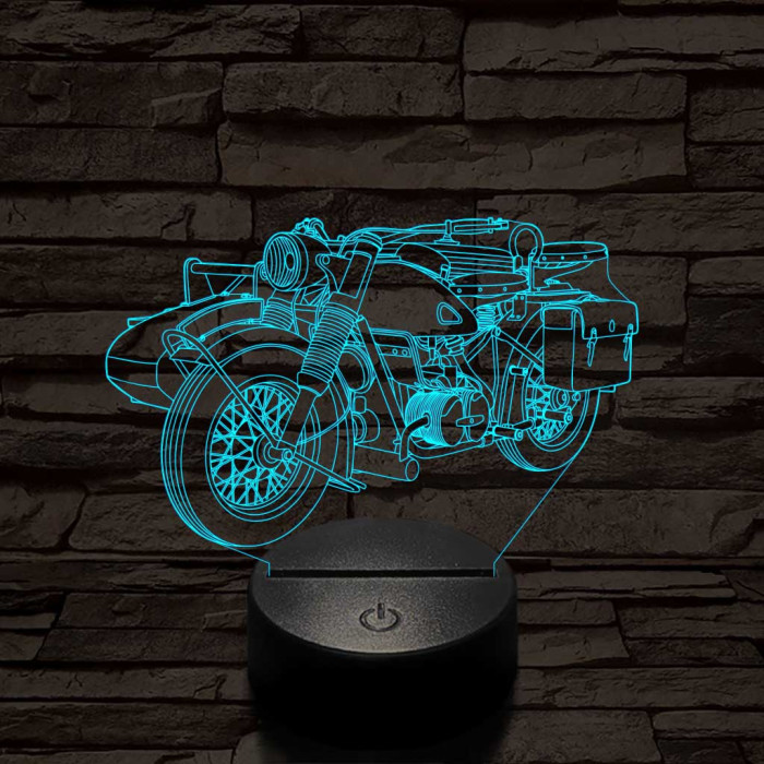 Oldalkocsis-motor  7 színű 3D led lámpa