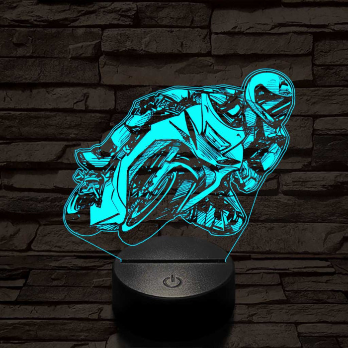 Rajzos gyorsasági motoros 7 színű 3D led lámpa