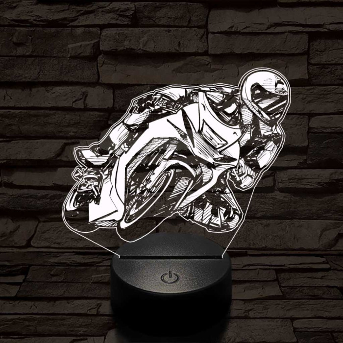 Rajzos gyorsasági motoros 7 színű 3D led lámpa