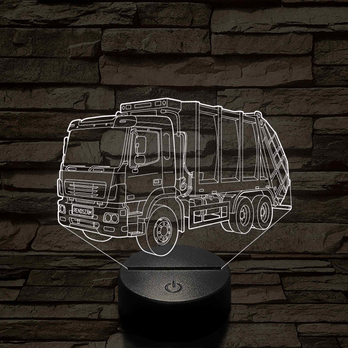 Egyedi rendszámmal gravírozható kukásautó 7 színű 3D led lámpa