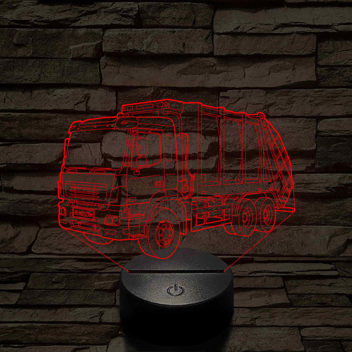 Egyedi rendszámmal gravírozható kukásautó 7 színű 3D led lámpa