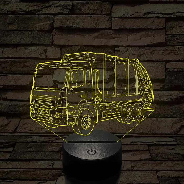 Egyedi rendszámmal gravírozható kukásautó 7 színű 3D led lámpa