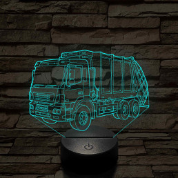 Egyedi rendszámmal gravírozható kukásautó 7 színű 3D led lámpa