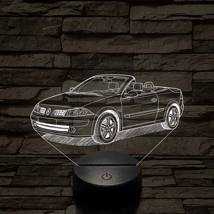 Renault Megane Cabrio 2005 – 7 színű 3D LED lámpa egyedi rendszámmal gravírozható