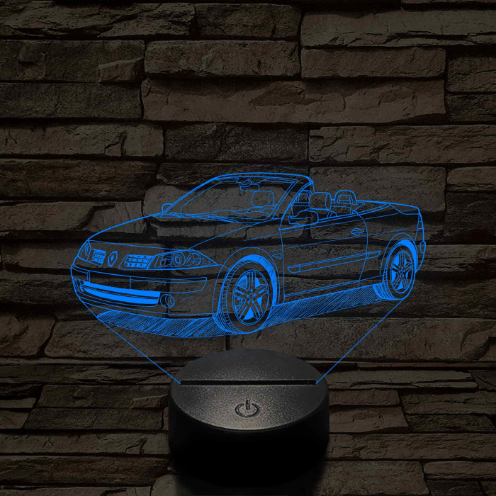 Renault Megane Cabrio 2005 – 7 színű 3D LED lámpa egyedi rendszámmal gravírozható