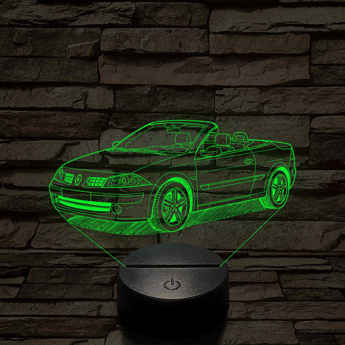Renault Megane Cabrio 2005 – 7 színű 3D LED lámpa egyedi rendszámmal gravírozható