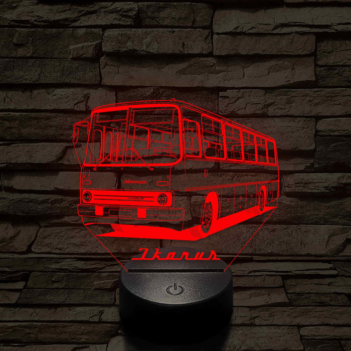 Régi kétajtós Ikarus busz – 7 színű, színváltós 3D LED lámpa