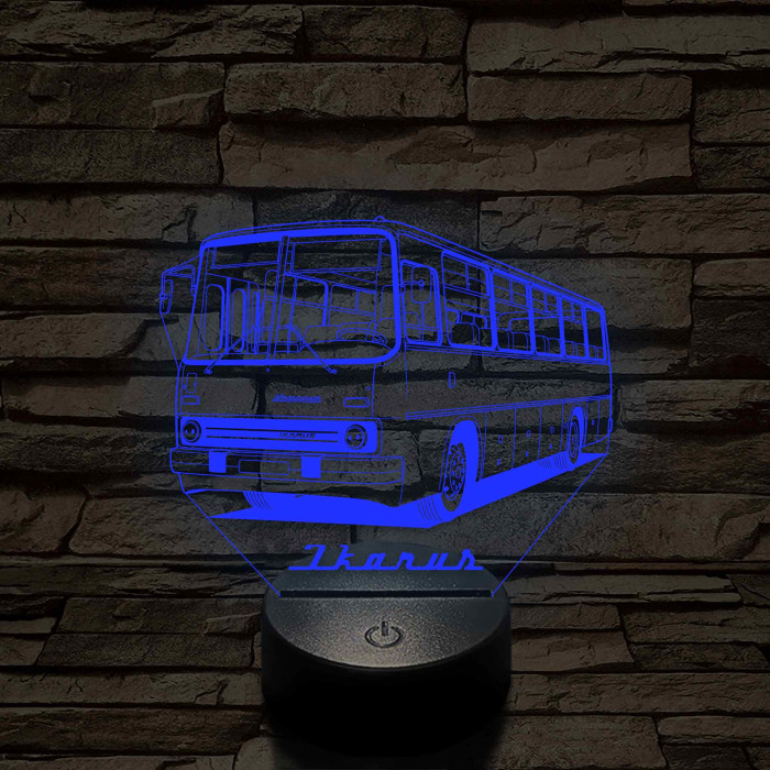 Régi kétajtós Ikarus busz – 7 színű, színváltós 3D LED lámpa