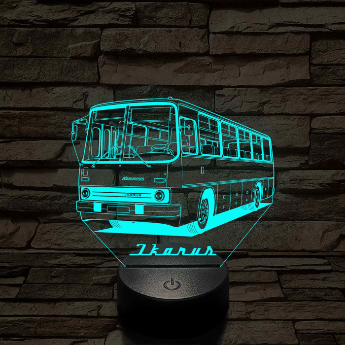 Régi kétajtós Ikarus busz – 7 színű, színváltós 3D LED lámpa