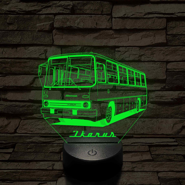 Régi kétajtós Ikarus busz – 7 színű, színváltós 3D LED lámpa