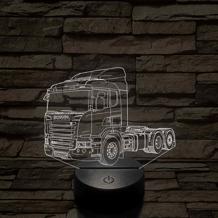 Scania kamion rendszámmal - 7 színű, színváltós 3D LED lámpa