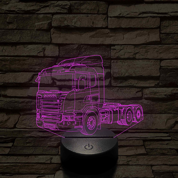 Scania kamion rendszámmal - 7 színű, színváltós 3D LED lámpa