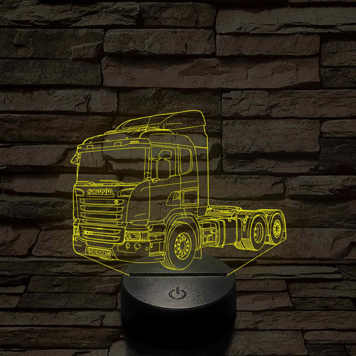 Scania kamion rendszámmal - 7 színű, színváltós 3D LED lámpa