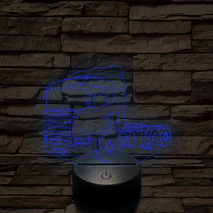 Scania kamion rendszámmal - 7 színű, színváltós 3D LED lámpa