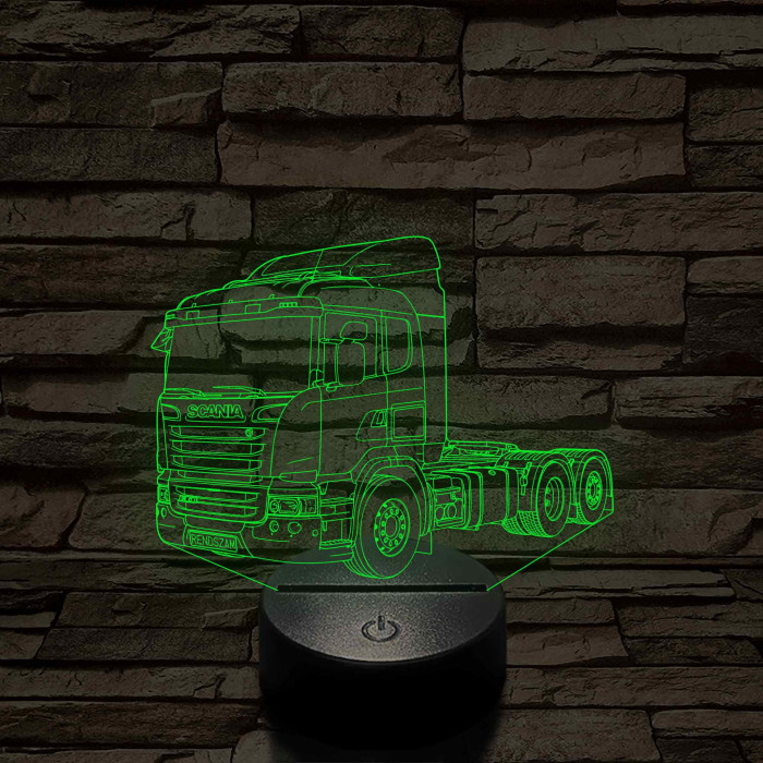 Scania kamion rendszámmal - 7 színű, színváltós 3D LED lámpa