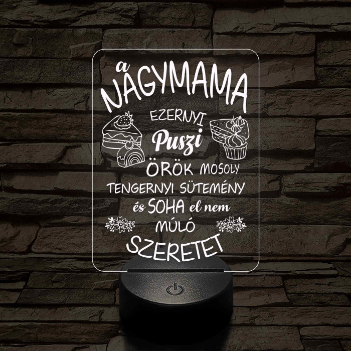 Nagymama – Szeretet, puszi és sütemény - 7 színű, színváltós 3D led lámpa