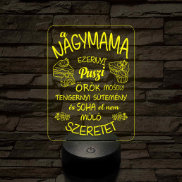 Nagymama – Szeretet, puszi és sütemény - 7 színű, színváltós 3D led lámpa