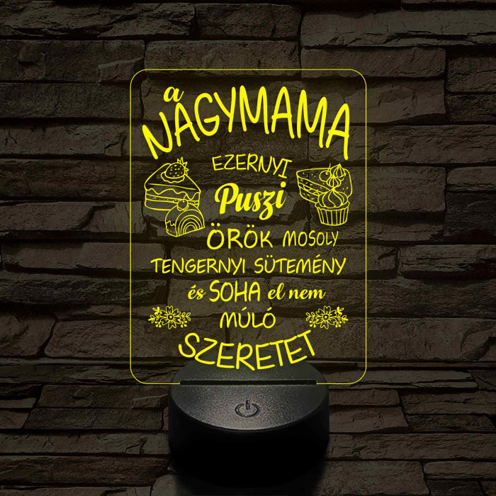 Nagymama – Szeretet, puszi és sütemény - 7 színű, színváltós 3D led lámpa