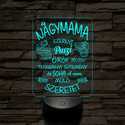 Nagymama – Szeretet, puszi és sütemény - 7 színű, színváltós 3D led lámpa