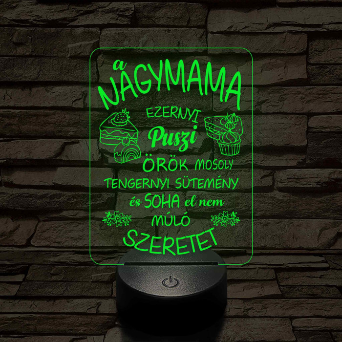 Nagymama – Szeretet, puszi és sütemény - 7 színű, színváltós 3D led lámpa
