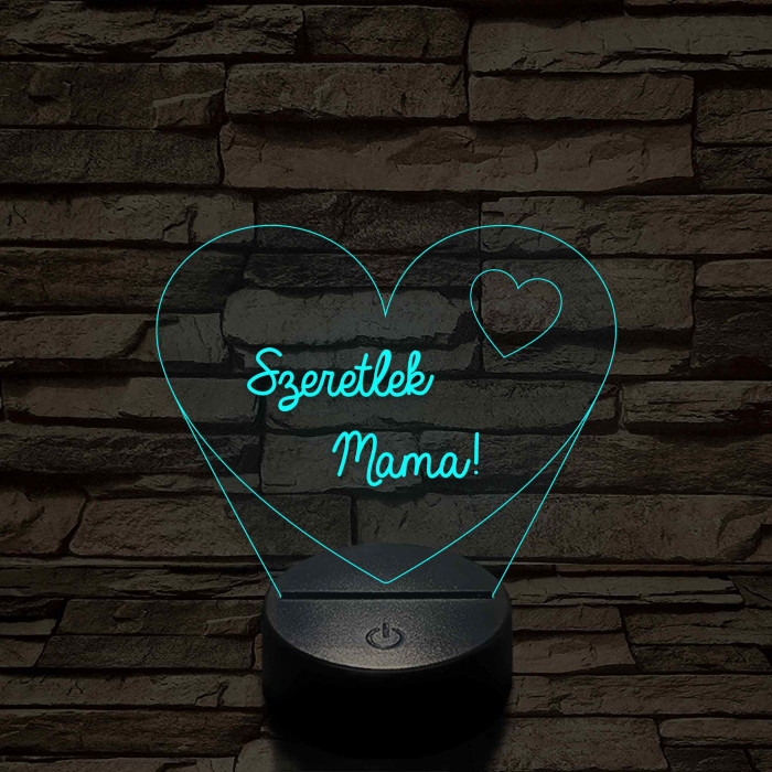 Szeretlek Mama! - 7 színű, színváltós 3D led lámpa