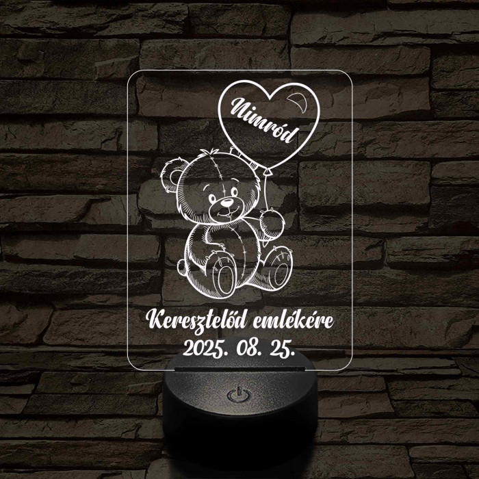 Keresztelő emlékére 7 színű, színváltós macis 3D led lámpa