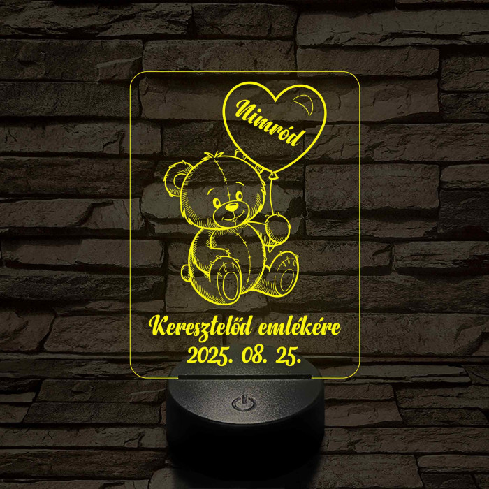 Keresztelő emlékére 7 színű, színváltós macis 3D led lámpa