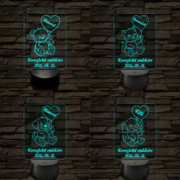 Keresztelő emlékére 7 színű, színváltós macis 3D led lámpa