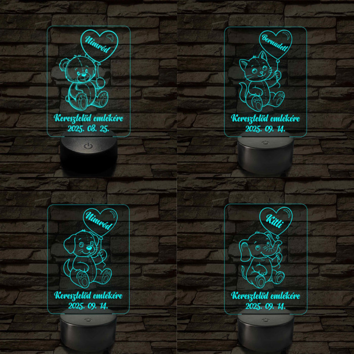 Keresztelő emlékére 7 színű, színváltós macis 3D led lámpa