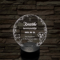 Keresztelői emlék, személyre szabható névvel és dátummal - 7 színű, színváltós 3D led lámpa